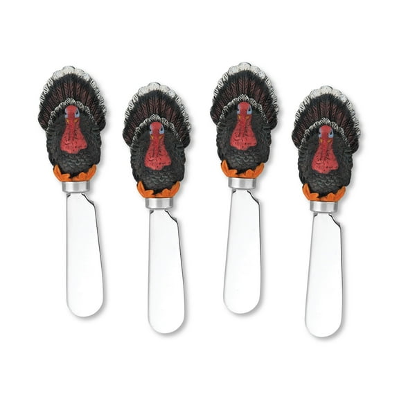 Mr. Spreader 4-Piece Turkey Hand Painted Resin Handle with Stainless Steel Blade Cheese Spreader Butter Spreader Knives