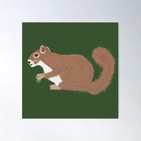 Mr Squirrel Green Background Poster Wall Art, Modern Wall Decor For Living Room Bedroom, 8x12 UNFRAMED