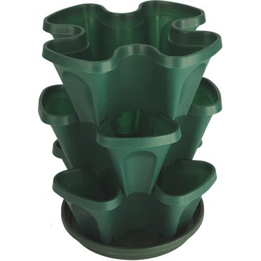 Mr. Stacky 5-Tier Stackable Planter – 13 Inch Wide Stone Color Garden Pots With 10 Inch Saucer For Strawberries & Herbs