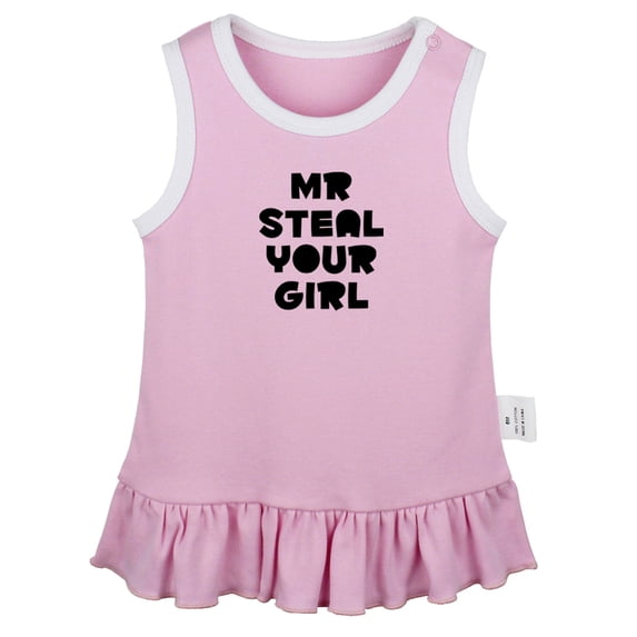 Mr Steal Your Girl Funny Dresses For Baby, Newborn Babies Skirts, Infant Princess Dress, 0-24M Kids Graphic Clothes (Pink Sleeveless Dresses, 0-6 Months)