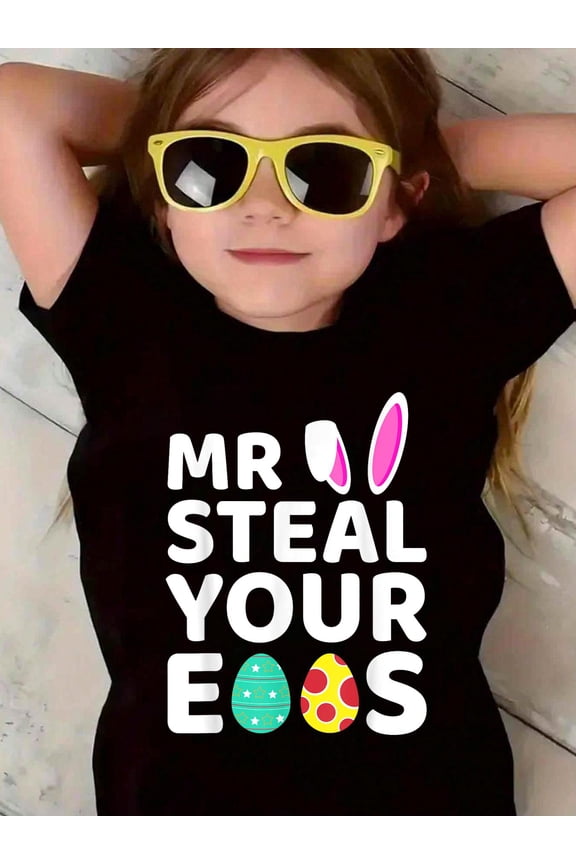 Mr Steal Your Eggs Funny Easter Bunny Easter Day Egg Hunting Kids T-Shirt Graphic T-shirts for boys and girls