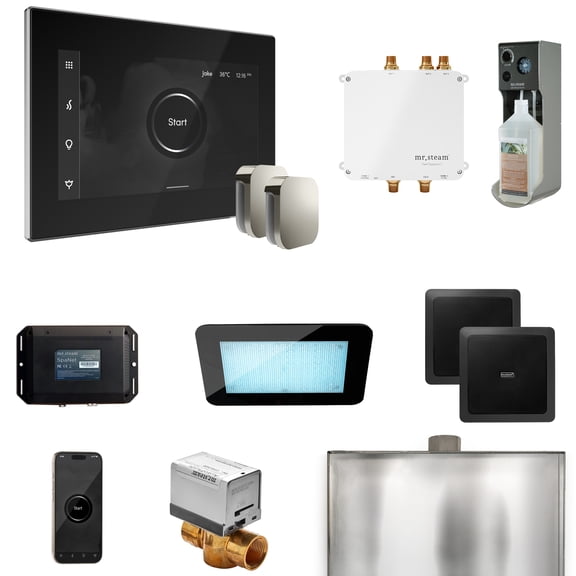 Mr Steam Bliss Max Steam Shower Ctrl Pkg w/iSteamX Control and Steamhead in Black Polished Chrome