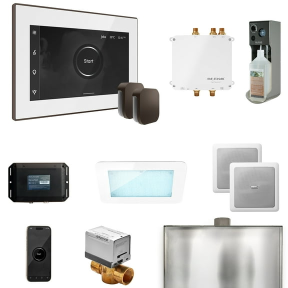 Mr Steam Bliss Max Steam Shower Ctrl Pkg w/iSteamX Control and Steamhead in White OilRubBronze