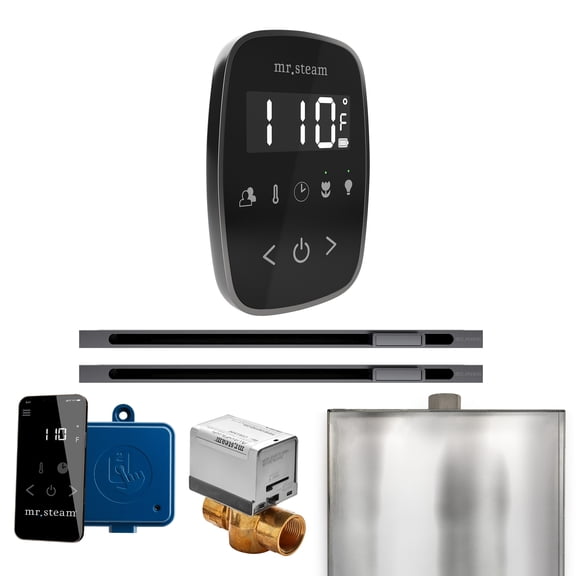 Mr Steam ButlerFlex Max Steam Shower w/TempoFlex Control and Linear Steamhead in Black Satin Steel
