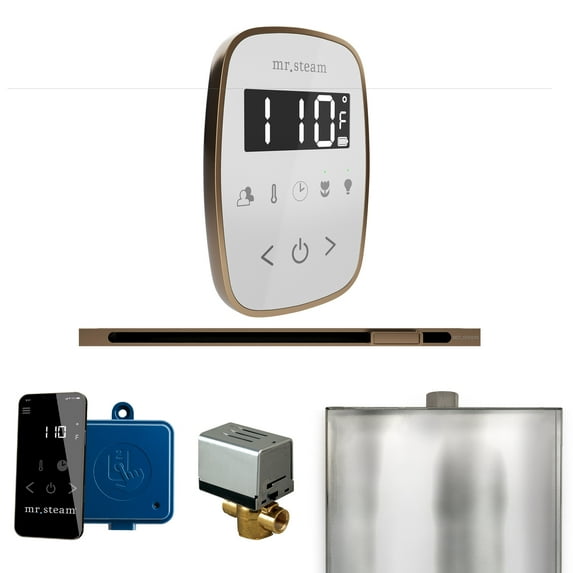 Mr Steam ButlerFlex Steam Shower w/TempoFlex Control and Linear Steamhead in White Nouveau Bronze