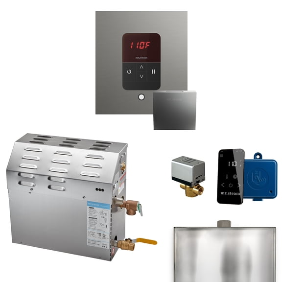 Mr Steam MS 12kW (12000W) Steam Shower Generator Package w/square iTempo Control in Satin Steel