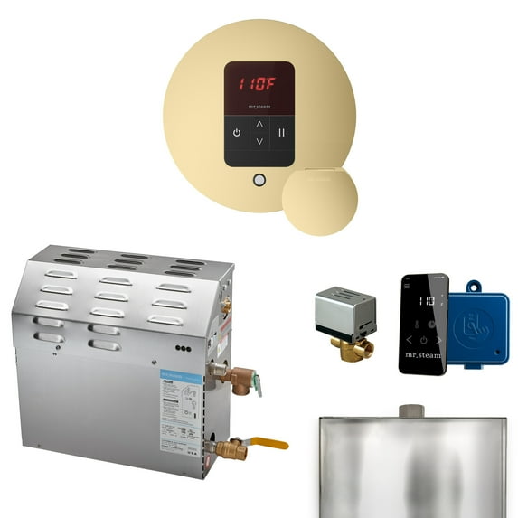 Mr Steam MS 9kW (9000W) Steam Shower Generator Package w/round iTempo Control in Satin Brass