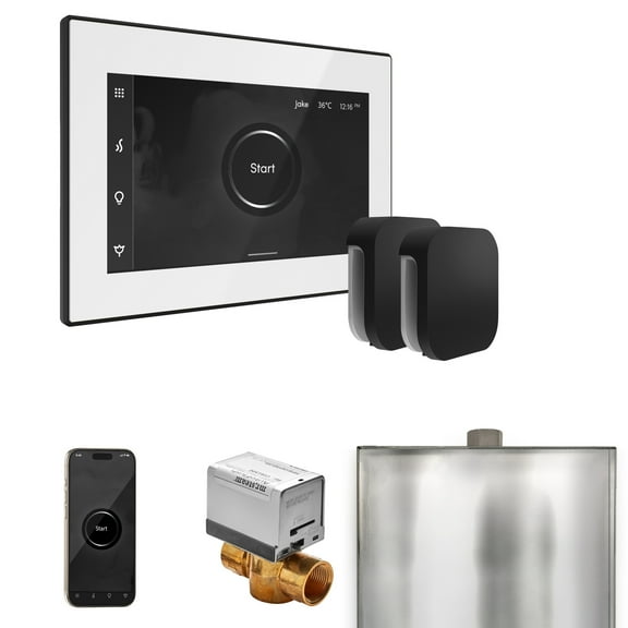 Mr Steam XButler Max Steam Shower Ctrl Pkg w/iSteamX Control and Steamhead in White Matte Black