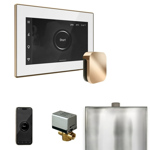 Mr Steam XButler Steam Shower Pkg w/iSteamX Control and Linear Steamhead in White Polished Gold
