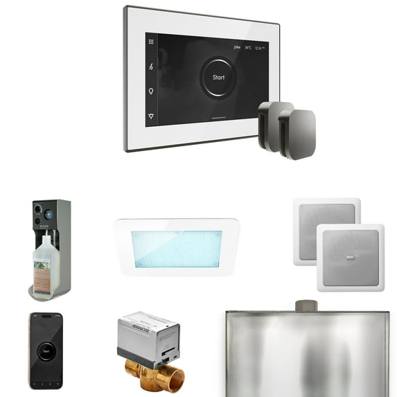 Mr Steam XDream Max Steam Shower Ctrl Pkg w/iSteamX Control and Steamhead in White Satin Steel
