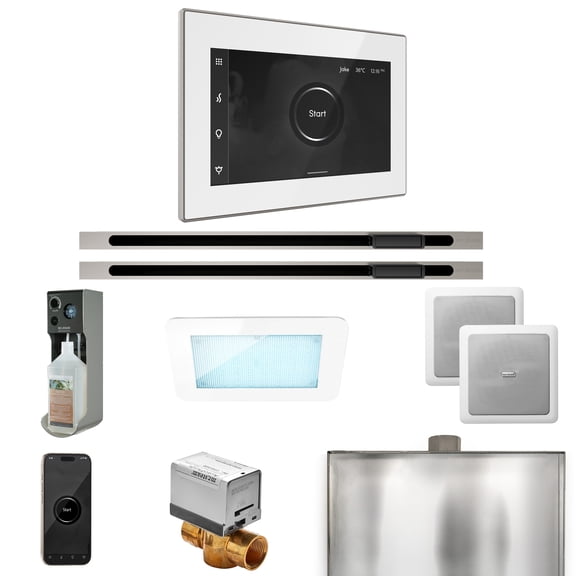 Mr Steam XDream Max Steam Shower Pkg w/iSteamX Control and Linear Steamhead in White Brushed Nickel
