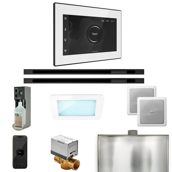 Mr Steam XDream Max Steam Shower Pkg w/iSteamX Control and Linear Steamhead in White Matte Black