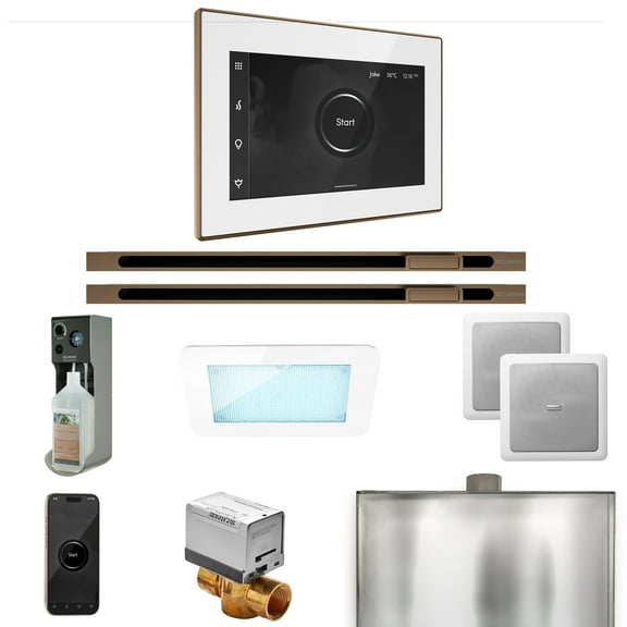 Mr Steam XDream Max Steam Shower Pkg w/iSteamX Control and Linear Steamhead in White Nouveau Bronze