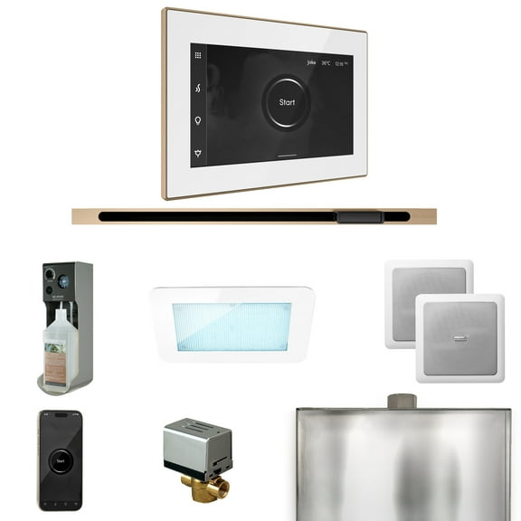 Mr Steam XDream Steam Shower Ctrl Pkg w/iSteamX Control and Linear Steamhead in White Brushed Bronze