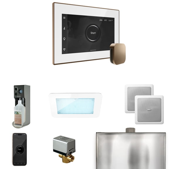 Mr Steam XDream Steam Shower Ctrl Pkg w/iSteamX Control and Steamhead in White Nouveau Bronze