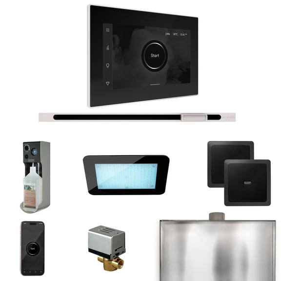 Mr Steam XDream Steam Shower Ctrl Pkg with iSteamX Control and Linear Steamhead in Black White