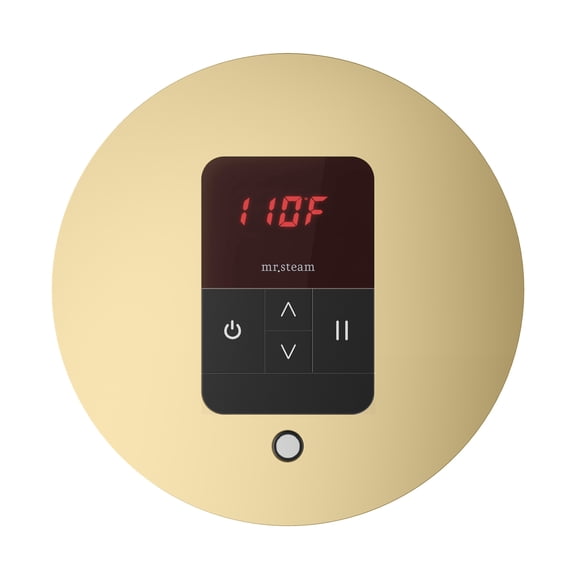 Mr Steam iTempo Round Steam Shower Control and Steamhead in Satin Brass