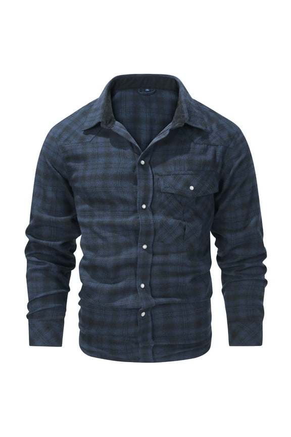 Men's Flannel Shirts Long Sleeve Plaid Checkered Brushed Casual Western Cowboy Pearl Snap Shirt 3266 Blue XL