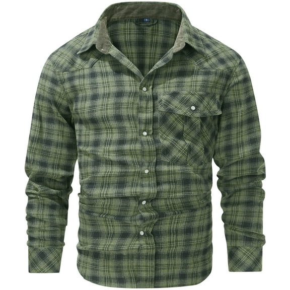Mr.Stream Men's Flannel Shirts Long Sleeve Plaid Checkered Brushed Casual Western Cowboy Pearl Snap Shirt 3266 Green L
