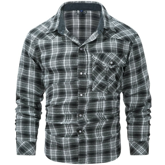 Mr.Stream Men's Flannel Shirts Long Sleeve Plaid Checkered Brushed Casual Western Cowboy Pearl Snap Shirt 3266 Grey L