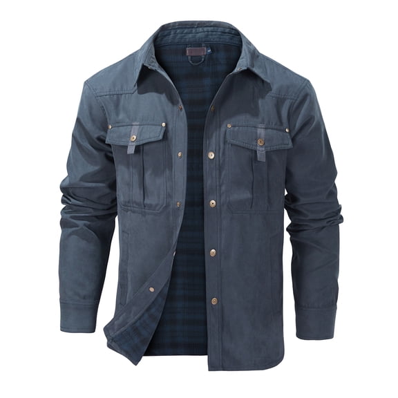 Mr.Stream Men's Lightweight Long Sleeved Snap Plaid Western Cowboy Flannel Lined Shirts Jackets 3268 Blue S
