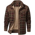 thumbnail image 1 of Mr.Stream Men's Sherpa Lined Fleece Long Sleeve Plaid Flannel Snap Shirts Jackets 3251 Coffee 3XL, 1 of 8