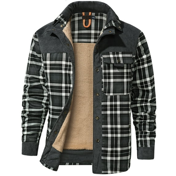 Mr.Stream Men's Sherpa Lined Fleece Long Sleeve Plaid Flannel Snap Shirts Jackets 3251 Gray XL