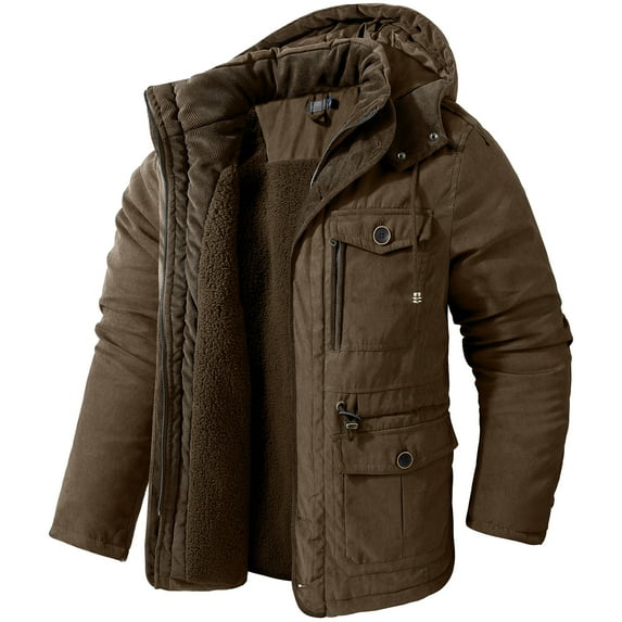 Mr.Stream Men's Winter Hooded Jacket Casual Sherpa Lined Fleece Coat Outerwear Warm Parka 3256 Brown M