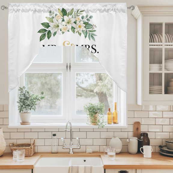 Mr Swag Curtain Valance for Windows, Mrs Swag Curtains Drapes Rod Pocket for Kitchen Bathroom Small Window, 1 Panel 56x36in