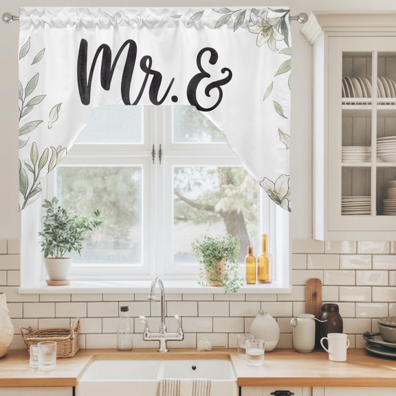 Mr Swag Curtain Valance for Windows, Mrs Swag Curtains Drapes Rod Pocket for Kitchen Bathroom Small Window, 1 Panel 56x36in