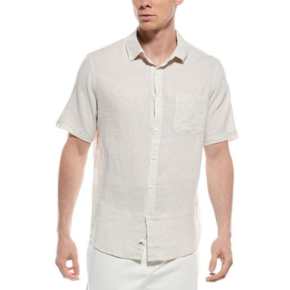 Mr.Swim mens  Stripe Linen-Blend Shirt, XL, Tan