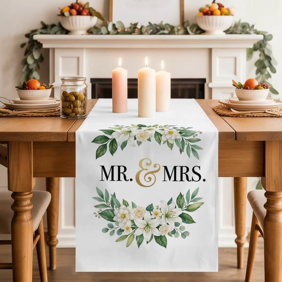 Mr Table Runner, Mrs Washable Cotton-linen Table Runners Dining Kitchen Decoration for Everyday Home Wedding Party Decor, 13 x 60 Inch
