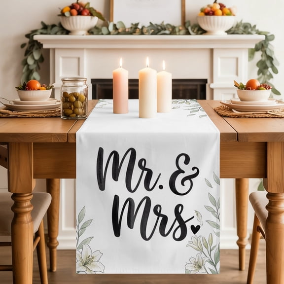 Mr Table Runner, Mrs Washable Cotton-linen Table Runners Dining Kitchen Decoration for Everyday Home Wedding Party Decor, 13 x 90 Inch