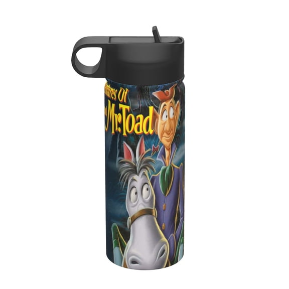 Mr Toad watching television Kids Insulated Water Bottle With Straw - 18 Oz Stainless Steel Double Wall Vacuum Cup, Leakproof, Bpa Free, Suitable For Boys And Girls