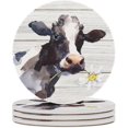 Mr.Tom Cow Coasters for Drinks, Set of 4, 4 Inch Absorbent Diatomite Ceramics Coasters with Cork