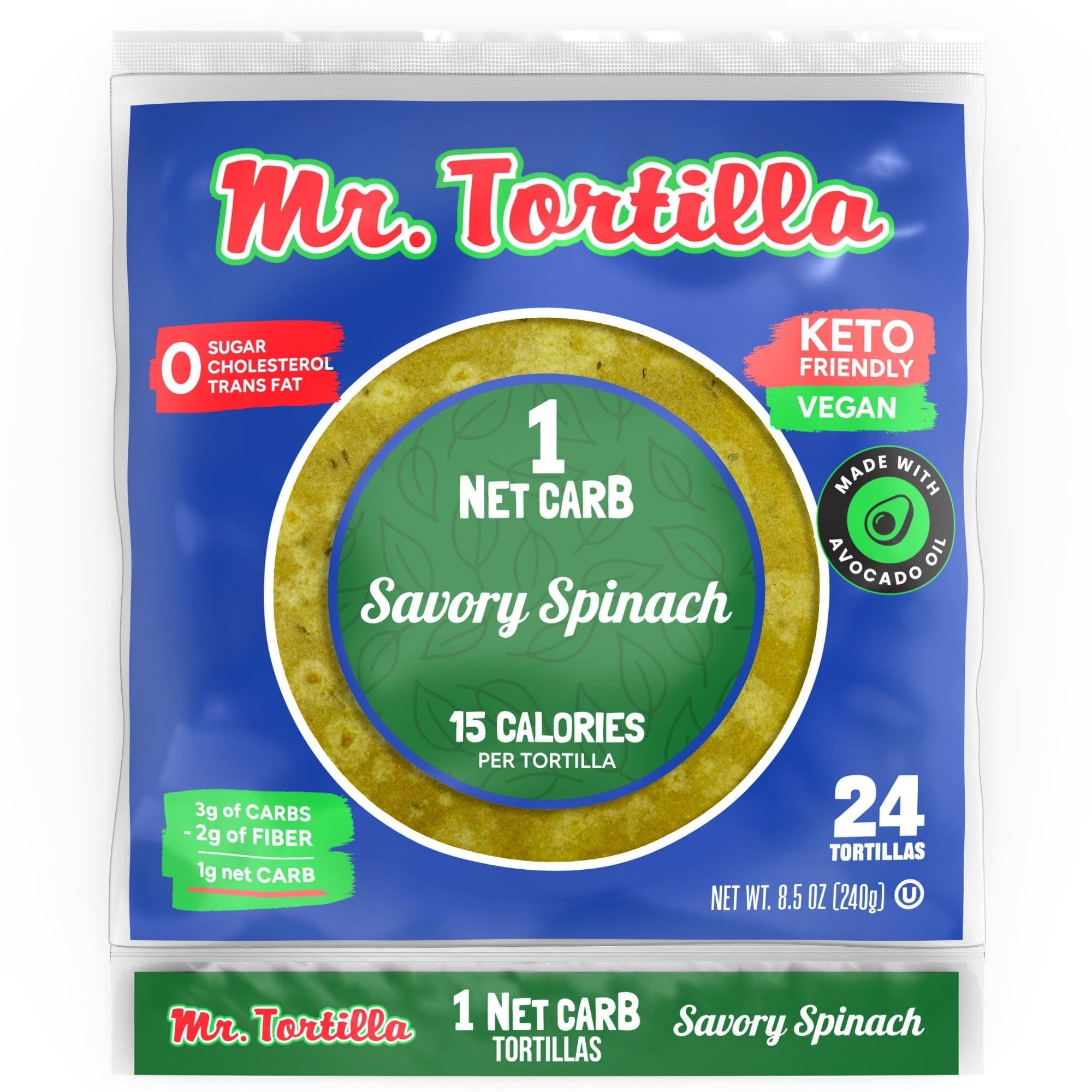 Mr. Tortilla 1 Net Carb Spinach Tortilla Wraps, Keto Vegan, 24 Count, 8 ...