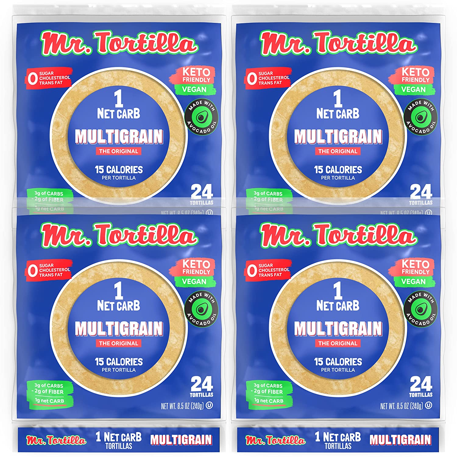Mr. Tortilla 1 Net Carb Tortilla Wraps (96 Tortillas) | Keto, Low Carb, Low Calorie, Vegan, Kosher | (Multigrain) - image 1 of 6