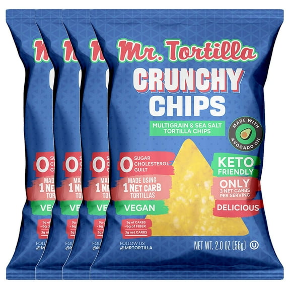 Mr. Tortilla Crunchy Multigrain Snack Chips, 4-Pack, 2oz Bags