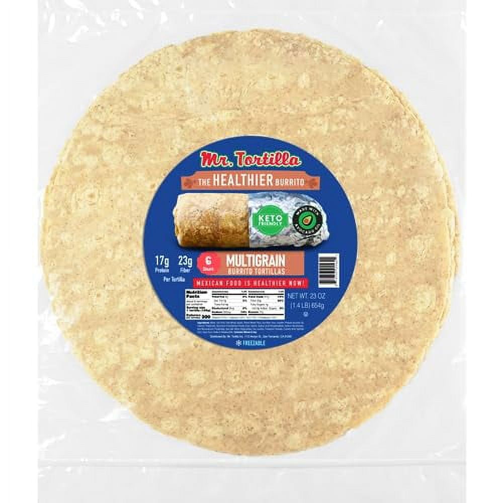 Mr. Tortilla Healthier Burrito Keto, Vegan, Kosher, Low Calorie, Low Carb, High Protein, High Fiber 12-13" (Multigrain, 6 Wraps)