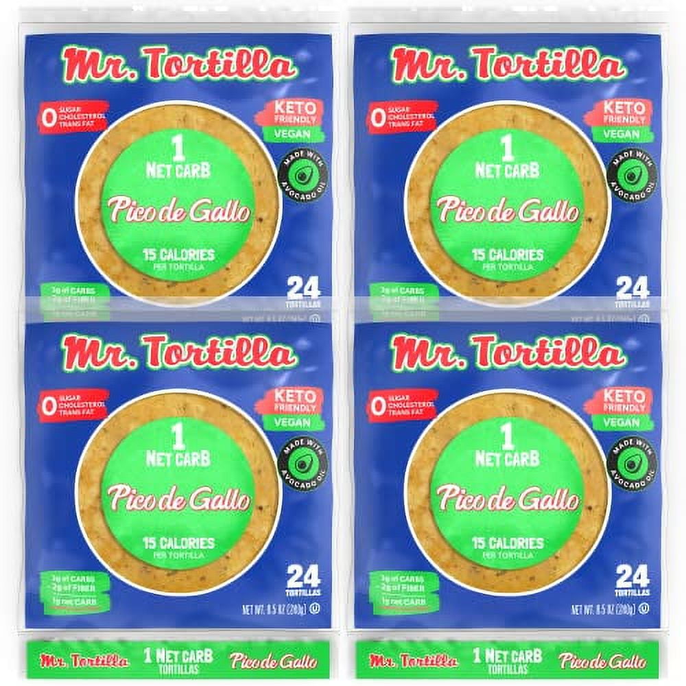 Mr. Tortilla Low Carb Keto Soft Taco Shells, Vegan Healthy Snacks & Bread Alternative, 1 Net Carb 15 Calories, Delicious Small Batch Kosher Wraps - (Pico de Gallo, 96 Count)