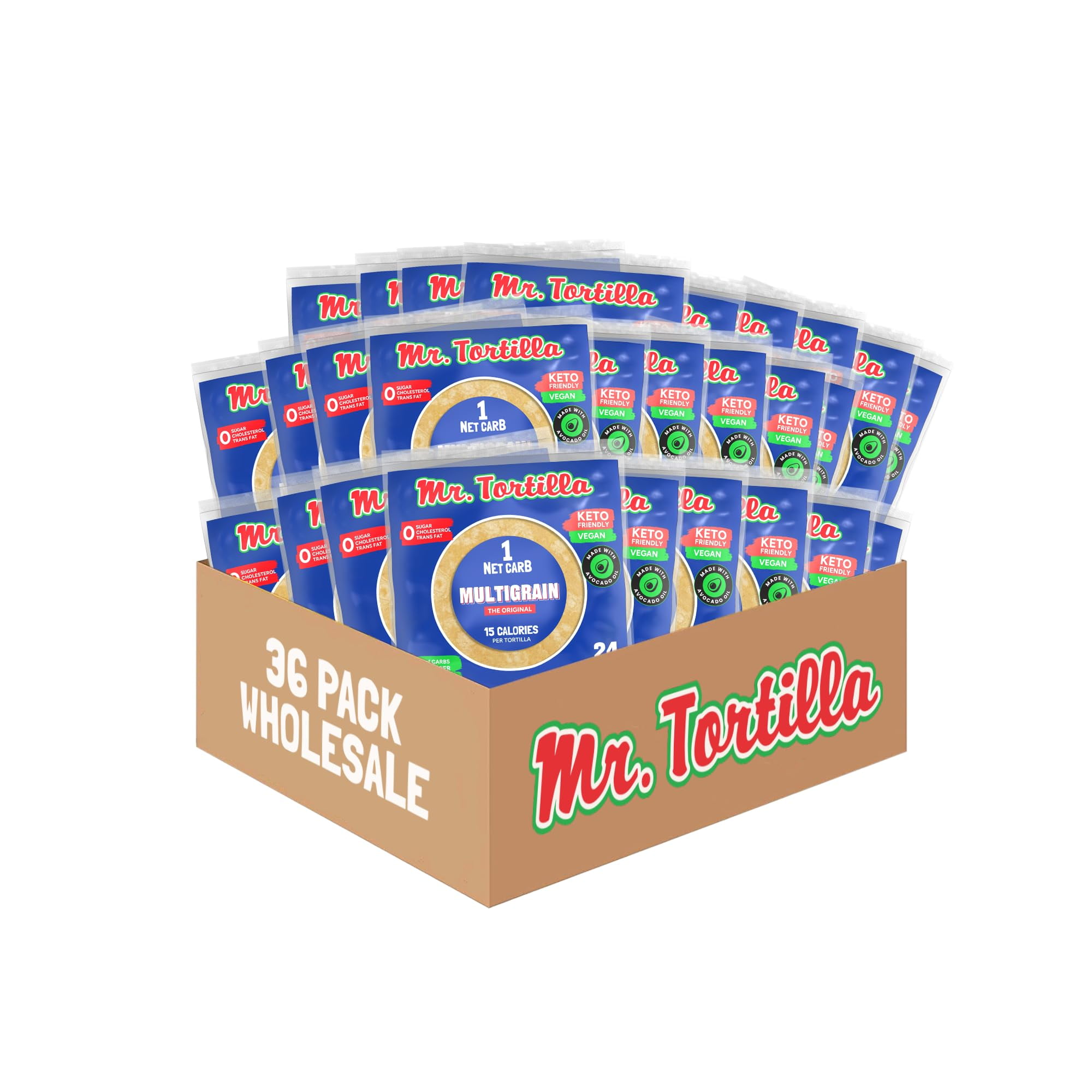 Mr. Tortilla Low Carb Tortilla Wraps ITL1- Keto with Avocado Oil - Street Taco Size - 1 Net Carb per Serving - Low Calorie Keto Wraps - Low Carb - (Multigrain, 36 Pack Wholesale)