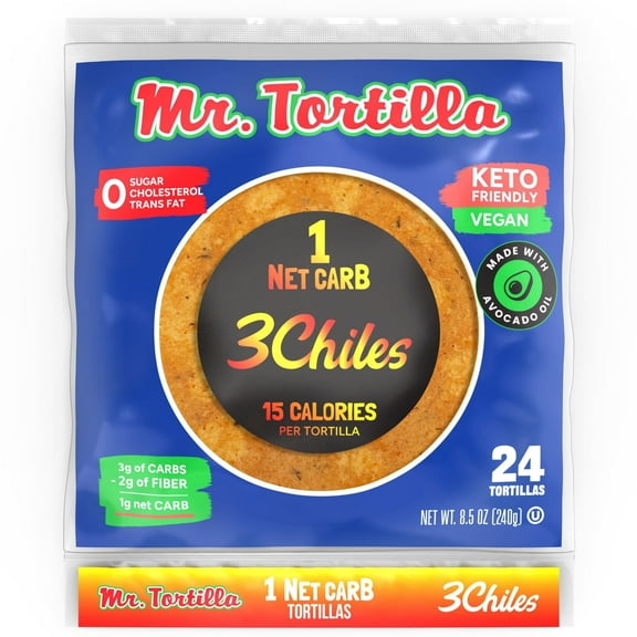 Mr. Tortilla Spicy 3 Chiles Keto, Low Carb Tortilla Wraps, 24 Count, 8.5 oz