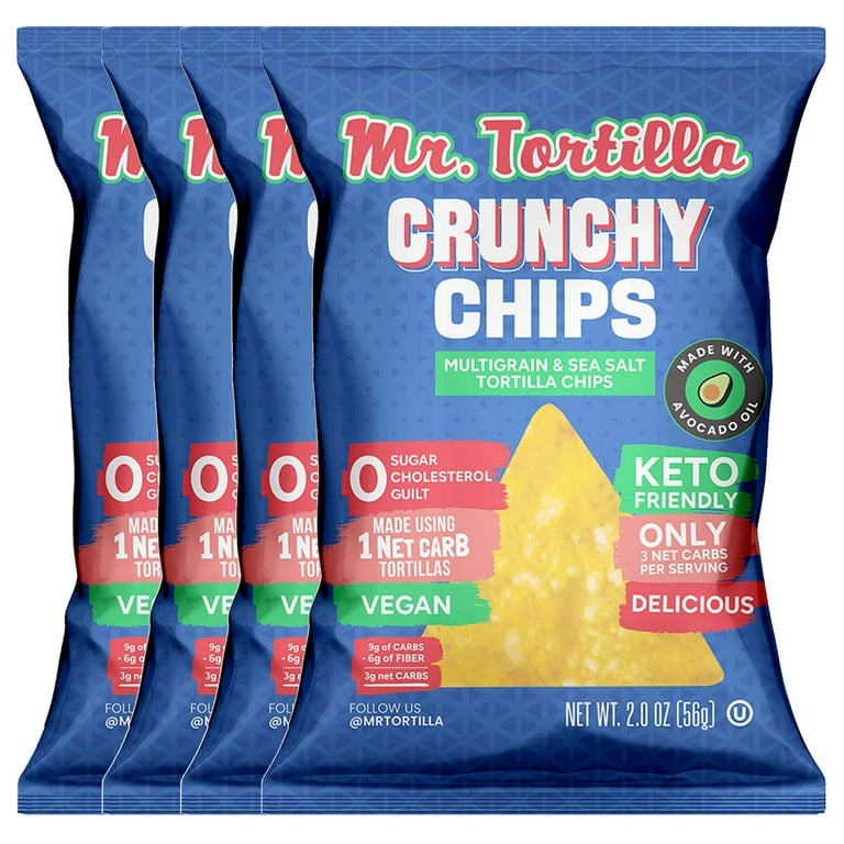 Mr. Tortilla's Crunchy Chips - Keto-Friendly Vegan Snack Chips - 3 Net  Carbs Per Serving, Crisps Cooked In Avocado Oil - Kosher, Zero Guilt  Healthy