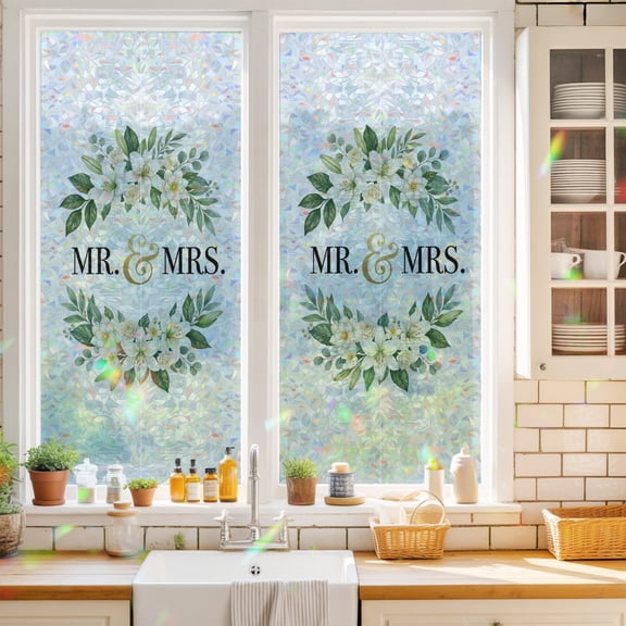 Mr Window Privacy Film Mrs Static Cling Stained Glass Window Film Non-Adhesive Decorative Decals Rainbow Sticker 17.7"X39.3"