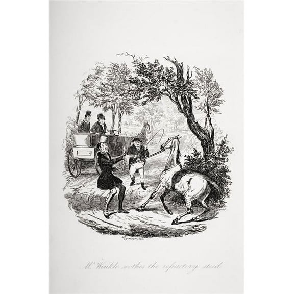 Mr Winkle Soothes the Refractory Steed Illustration From the Charles Dickens Novel the Pickwick Papers by Robert Seymo 1 Poster Print - 12 x 18
