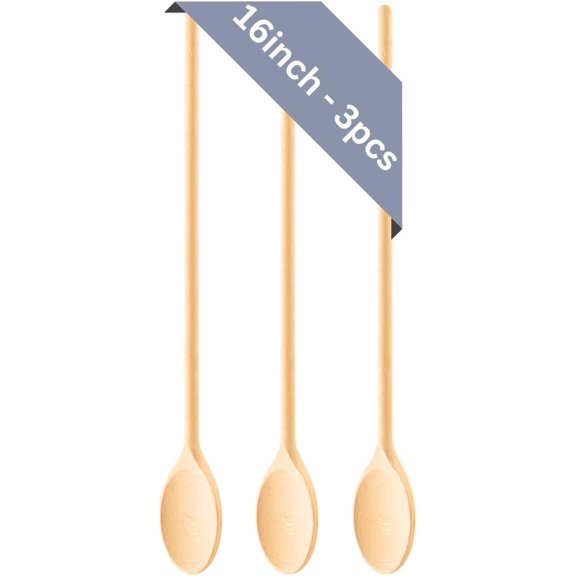 Mr.Woodware 16 Inch Wooden Spoons for Cooking - Set of 3 Long Handle Oval Wooden Spoon for Mixing, Stirring, Tasting - Kitchen Wooden Utensils For Cooking and Crafts, Personalized Wood Burning