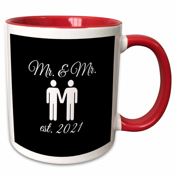 Mr. and Mr. with two men est 2021 on black background. 11oz Two-Tone Red Mug mug-336966-5
