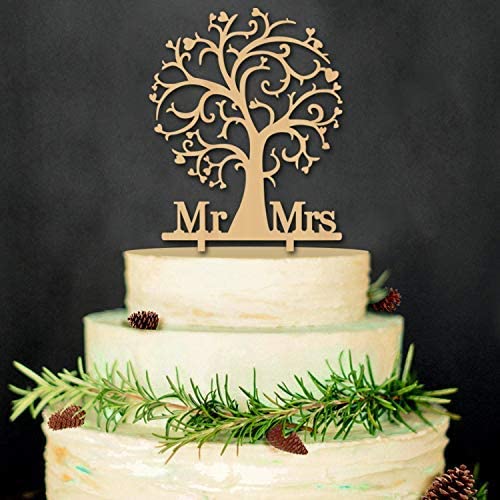 Mr and Mrs Cake Toppers Bride and Groom Rustic Wood Tree Wedding ...