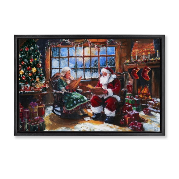 Stupell Industries Mr. and Mrs. Claus Hearth Black Framed Floater Canvas Wall Art, design by Sara Culpepper, 21 x 31