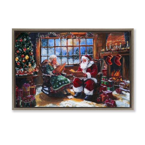 Stupell Industries Mr. and Mrs. Claus Hearth Brown Framed Floater Canvas Wall Art, design by Sara Culpepper, 17 x 25